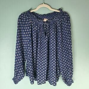 Faherty Womens Navy Blue Emery Print Blouse Top Size Large Lotus Floral